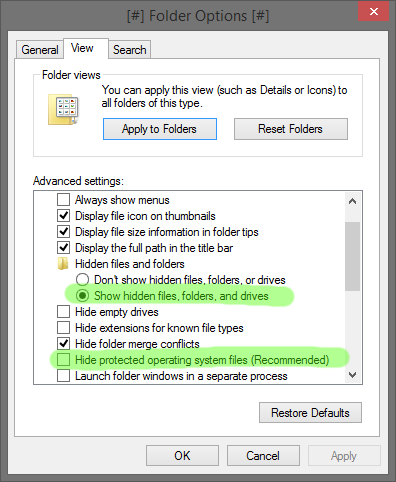 Folder options